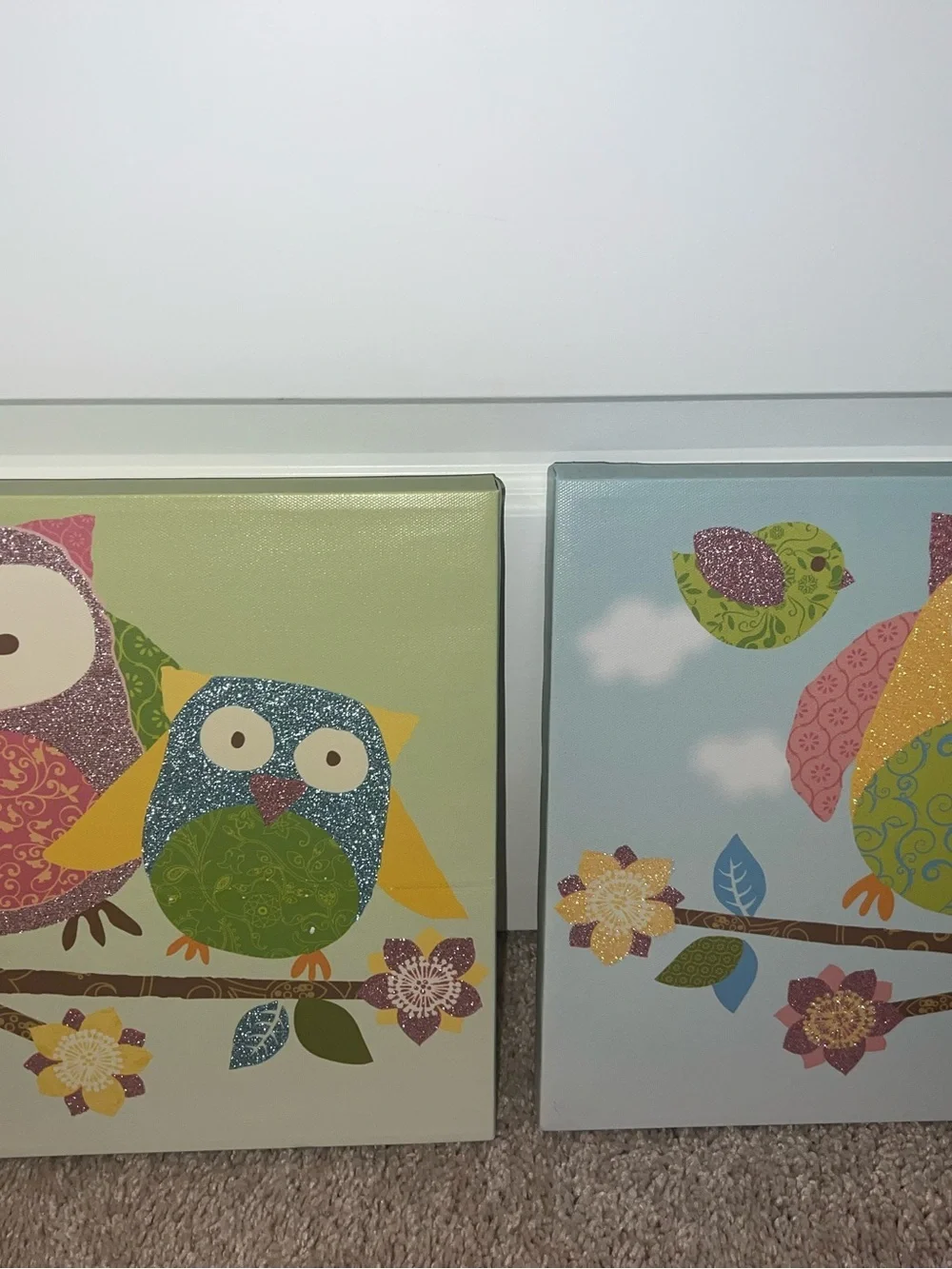 Target Kids Owl and Bird Canvas Wall Art in Blue, Green, Pink, Yellow